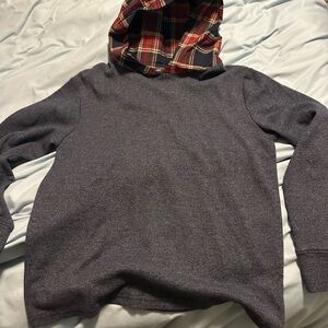 Boys Gray Waffle Shirt with Plaid Hood